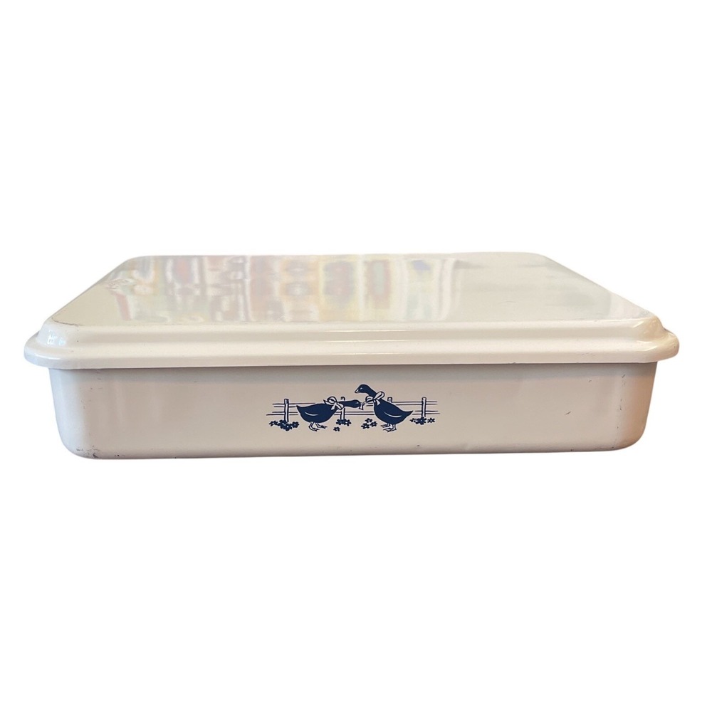 Vtg Foley Aluminum Cream GOOSE Cake Baking Pan w/Lid Made In USA Enamelware 9x13